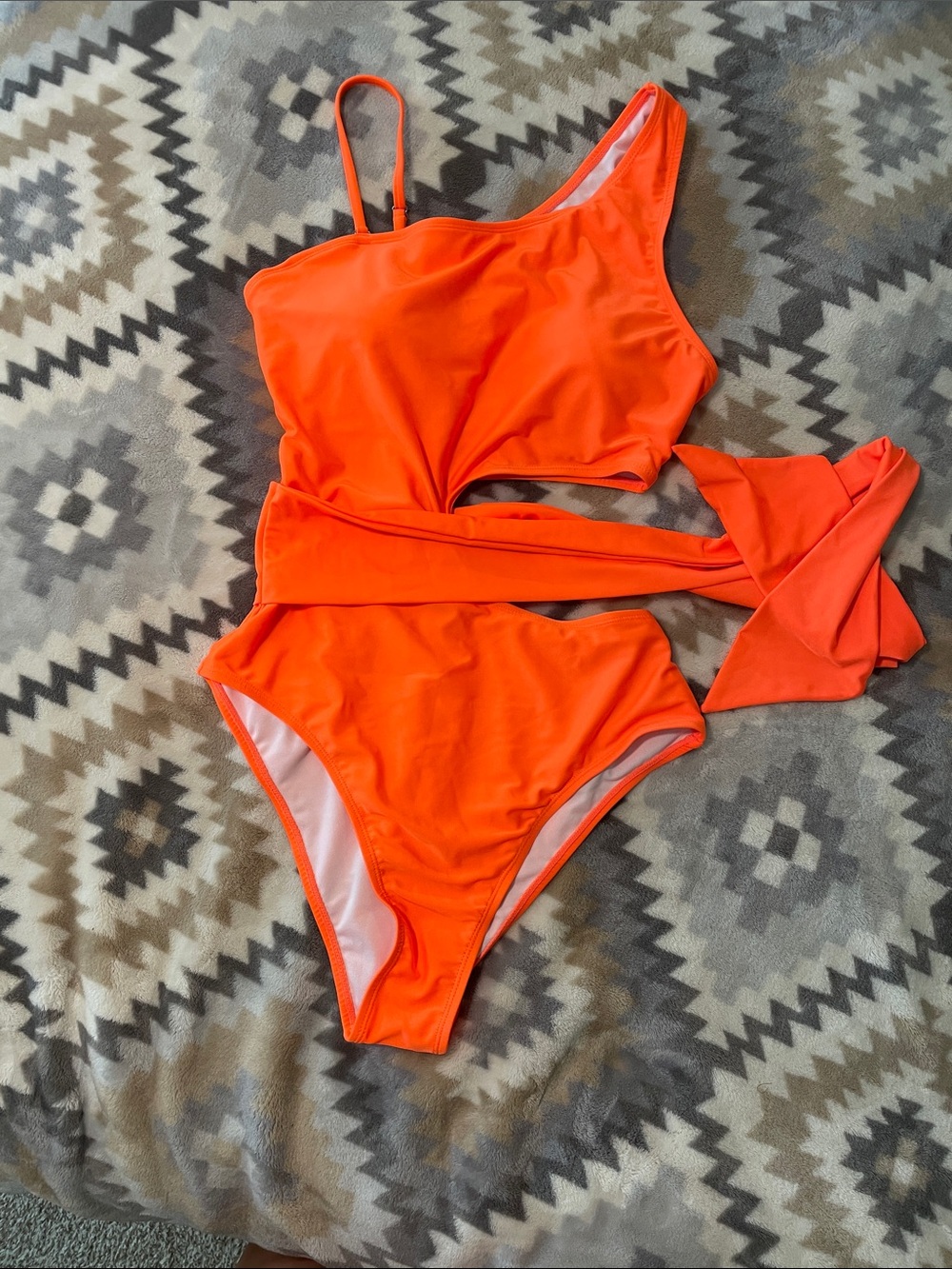 One-Shoulder Cutout Orange Swimsuit